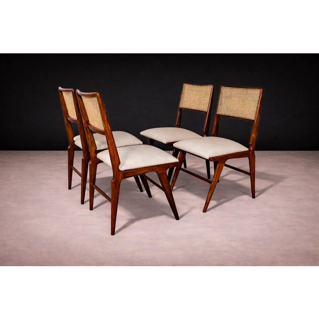 1960s Set of 4 Chairs in Wood, Caning & Leather, Carlo Hauner, 1960s For Sale - Image 5 of 9