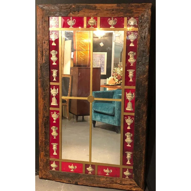 Rustic Italian Wall Mirror With Reverse Painted Classical Vases and Urns For Sale In New York - Image 6 of 13