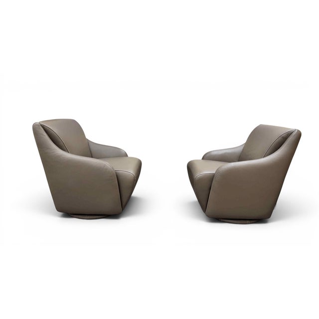 W. Schillig Leather Nikki Swivel Lounge Chairs, a Pair For Sale - Image 10 of 17