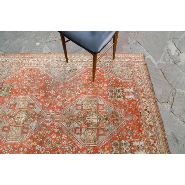 1900 - 1909 1900s Antique Caucasian Kashkai Wool Pile Square Hand-Knotted Rug - 5′4″ × 6′10 For Sale - Image 5 of 10