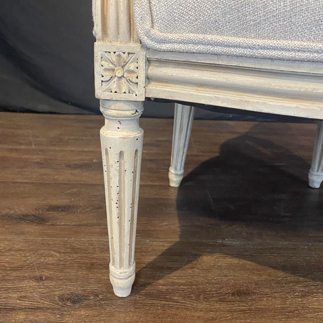 19th Century French Louis XVI Painted Neoclassical Fauteuil Armchairs -a Pair For Sale In Portland, ME - Image 6 of 11