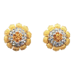 Vintage 1960s Signed Hattie Carnegie Pave Flower Clip Earrings - 2 Pieces