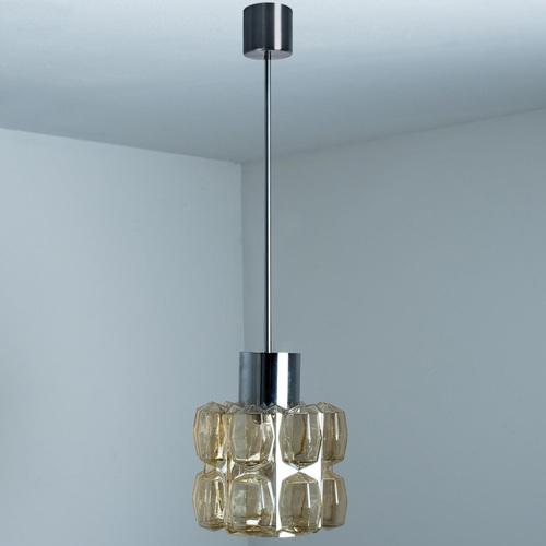 Amber Glass Chrome Pendants attributed to Helena Tynell, 1960s, Set of 2 For Sale - Image 11 of 18