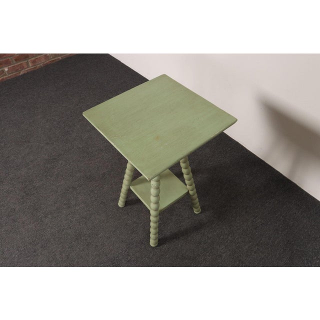 Folk Art Vintage Folk Art Two Tier Mint Green Bobbin Side Table For Sale - Image 3 of 18