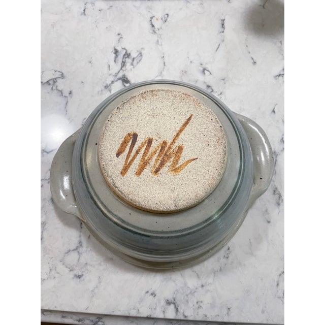 Farmhouse Vintage Signed Mason & Holder Soup Tureen With Blue Iris Motif, Speckled Stoneware From Tom Mason & Susan Holder Pottery Studio, Art Pottery For Sale - Image 3 of 13