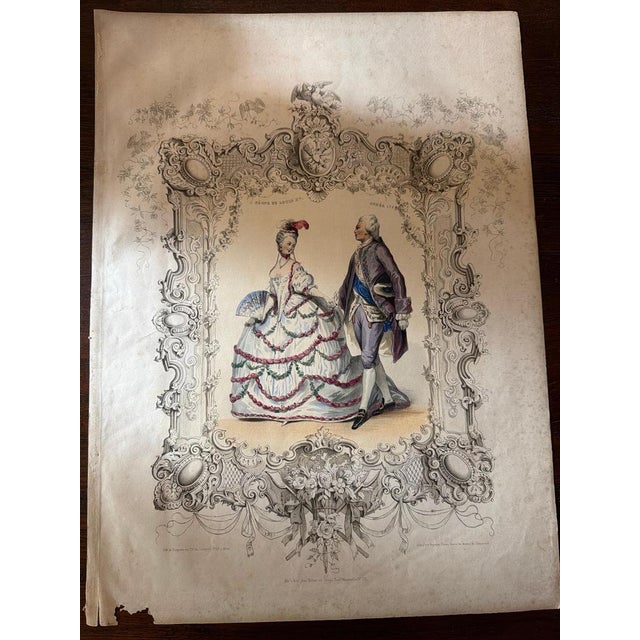 Beige Louis XV & Madame De Pompadour Rococo Court Costume, 1847, Lithograph For Sale - Image 8 of 10