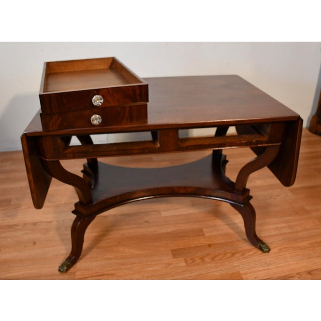 1860s Antique Federal Flame Mahogany Drop-Leaf Table / Sofa Table For Sale - Image 10 of 18