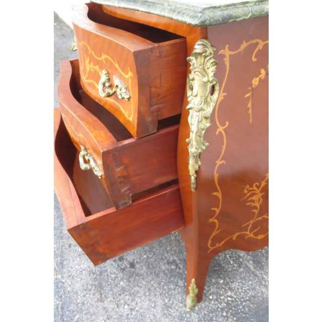 French Marble Top Bombay Serpentine Inlay Commode Dresser Bathroom Vanity 6230 For Sale - Image 15 of 17