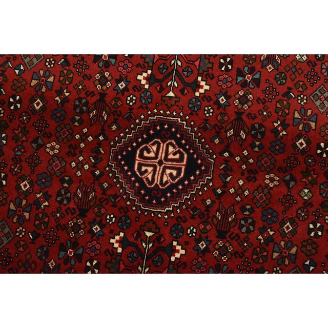 Textile Abadeh Rug 3’7” X 5’3” Red Wool Vintage Tribal Hand-Knotted Oriental Carpet For Sale - Image 7 of 12