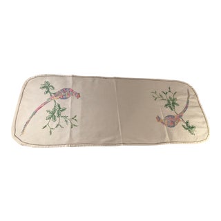 Vintage Peacock Embroidered Dresser Scarf For Sale