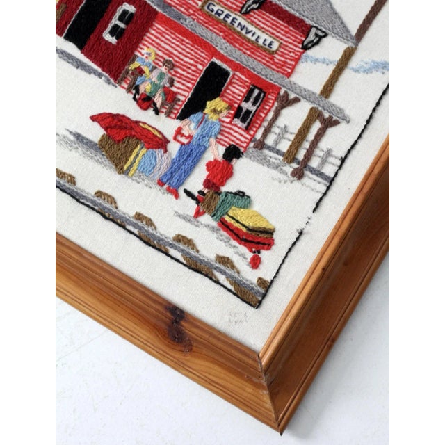 Wood Vintage Framed Crewel Needlework Art Wall Hangings Set 2 For Sale - Image 7 of 12