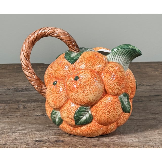 Fitz and Floyd Vintage Fitz and Floyd Orange Cluster Ceramic Pitcher For Sale - Image 4 of 7