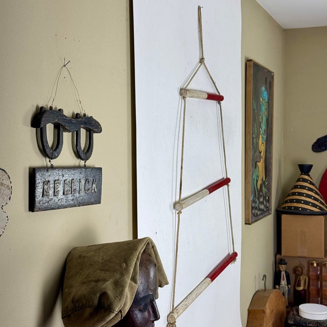 Vintage Primitive Folk Art Painted Wood & Rope Nautical Ladder, Wall Sculpture For Sale In New York - Image 6 of 6