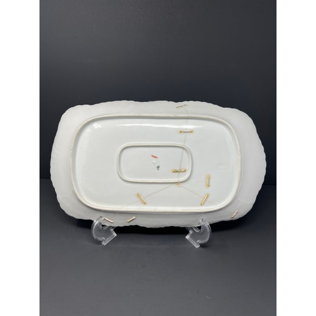 Art Nouveau Antique Staple Repaired Limoges Porcelain Charger, Art Nouveau Marine Botanical, France c.1900 For Sale - Image 3 of 9