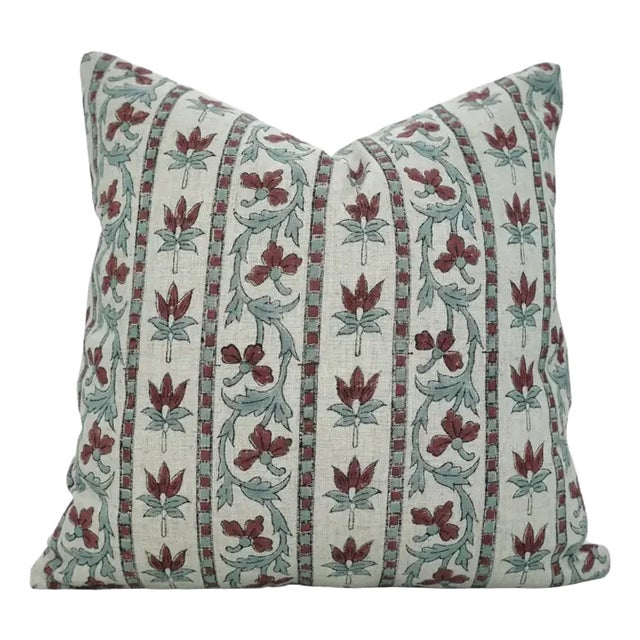 Fabdivine Indian Block Print Cushion Cover 16x16 Inch Viscose Linen-Laxmi For Sale