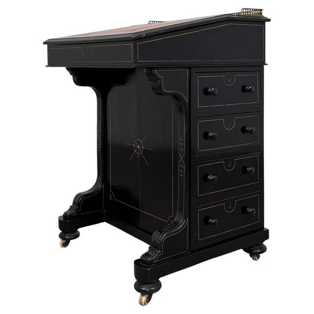 Antique English Ebonised Davenport Desk with Red Leather, 1800s For Sale - Image 14 of 14