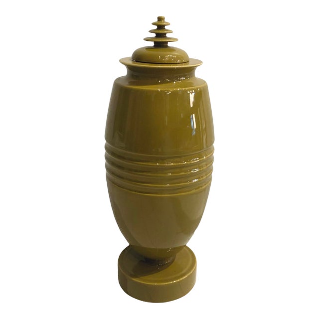 Modern Portuguese Olive Green Lided Jar For Sale