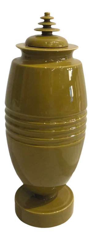 Modern Portuguese Olive Green Lided Jar