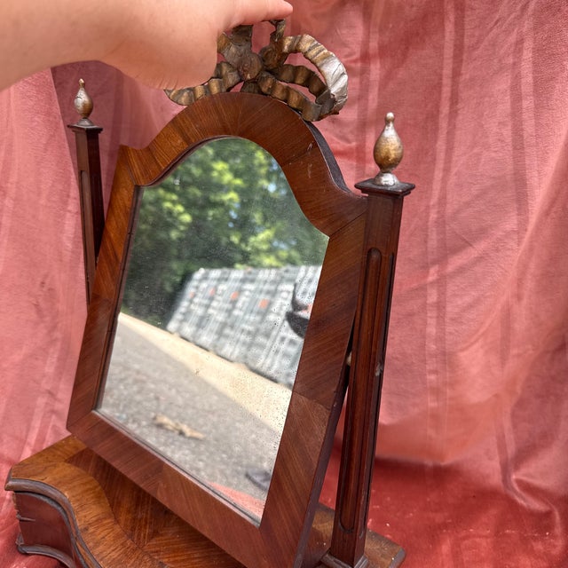 Biedermeier Swiveling Table Mirror with Carved Top For Sale - Image 6 of 18