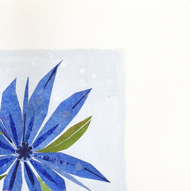 Abstract Blue Flowers From the Garden - Still Life Collage Mixed Media Artwork on Paper Original Artwork by Maria C Bernhardsson For Sale - Image 3 of 7
