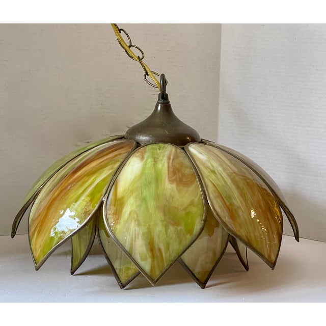 Vintage MidCentury Boho 16 Panel Double Lotus Flower Swag Hanging Lamp Chairish
