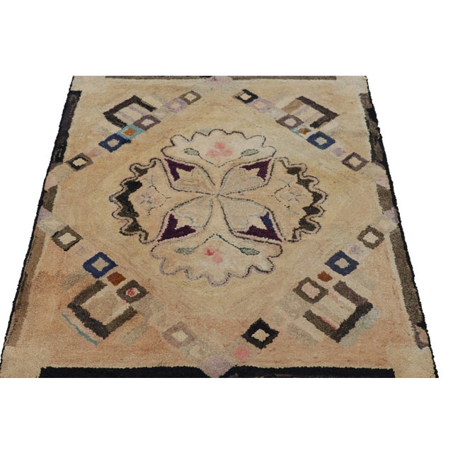 1920s Antique Hooked Rug in Beige-Brown With Medallion and Patterns From Rug & Kilim For Sale - Image 5 of 7