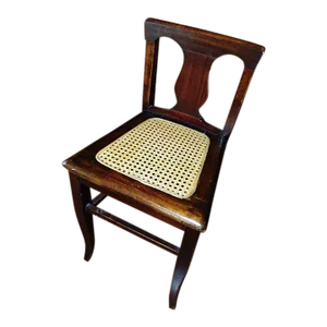 Vintage Children's Wood Cane Seat Stool Low Stool