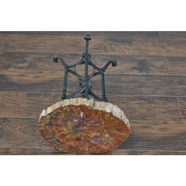 French Early 20th Century Turn of the Century French Side Table - Petrified Wood Top and Wrought Iron Base For Sale - Image 3 of 12