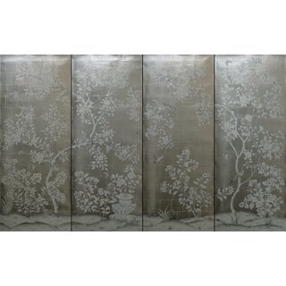 Hand Painted Gilded Chinoiserie Wallpaper Panels - Set of 4 For Sale