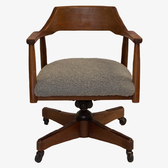 Brown Jasper Furniture Walnut Desk Chair in Grey Faux Shearling Bouclé For Sale - Image 8 of 8