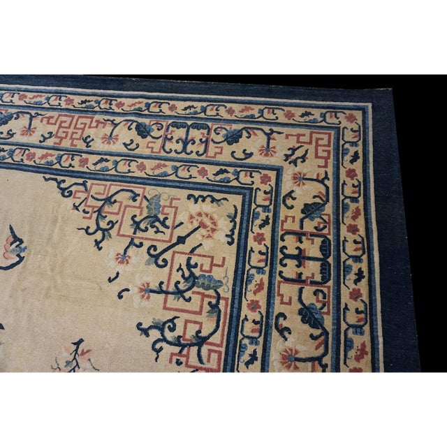 1920s Beige Large Deco Floral-Medallion Pattern Antique Chinese Peking Rug For Sale - Image 9 of 9