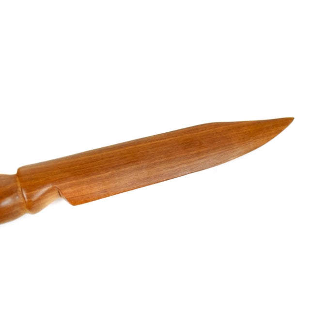 Brown Mid 20th Century Vintage Hand Carved Solid Wood Salad Serving Utensils - Set of 3 For Sale - Image 8 of 10