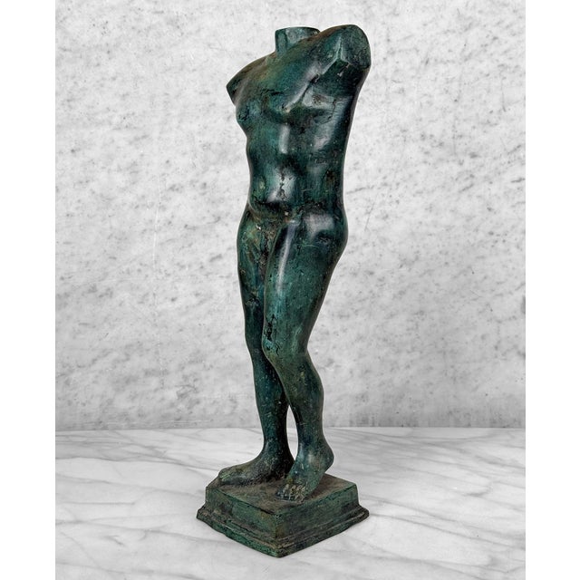 1950s Vintage 16" Italian Grand Tour Style Bronze Verdigris Nude Torso Sculpture For Sale - Image 5 of 10