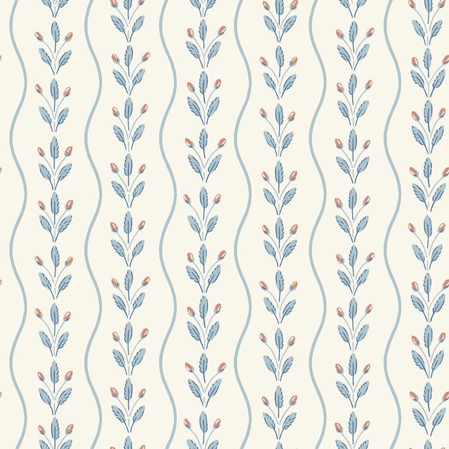 English Boråstapeter Flower Buds Wallcovering In Blue For Sale - Image 3 of 3