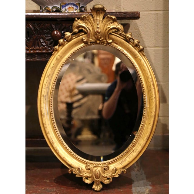 Late 19th Century 19th Century French Louis XV Oval Giltwood Mirror With Shell Decor For Sale - Image 5 of 9