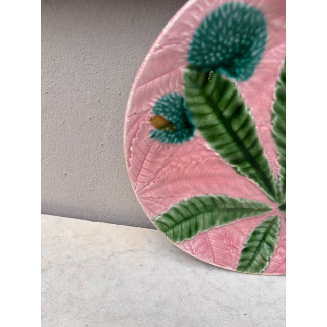 French Country French Majolica Chestnut Leaves Plate Salins, Circa 1880 For Sale - Image 3 of 4