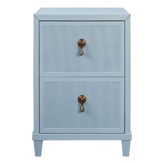 Matthew Izzo Home Novalie Light Blue Matte Lacquer Fluted Front Side Table With Antique Brass Drawer Pulls For Sale