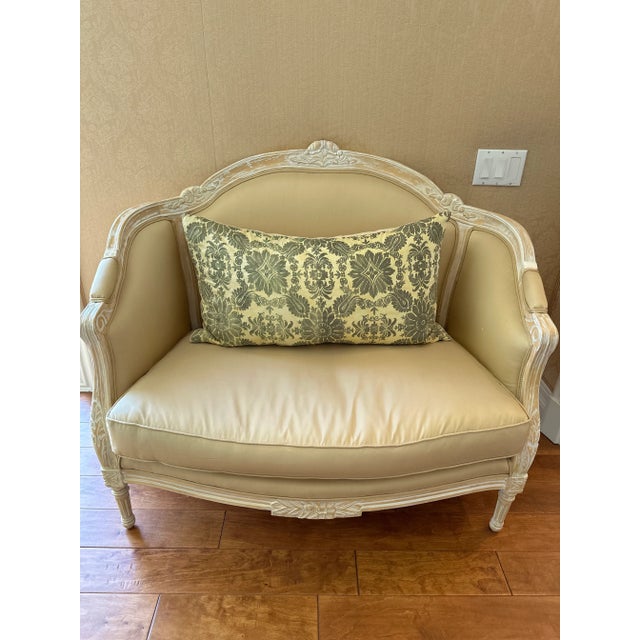 French Champagne Gold Chair and Ottoman For Sale - Image 4 of 11