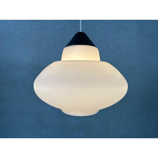 Glass Vintage Opaline Pendant Lamp by Louis Kalff for Philips, 1970s For Sale - Image 7 of 12