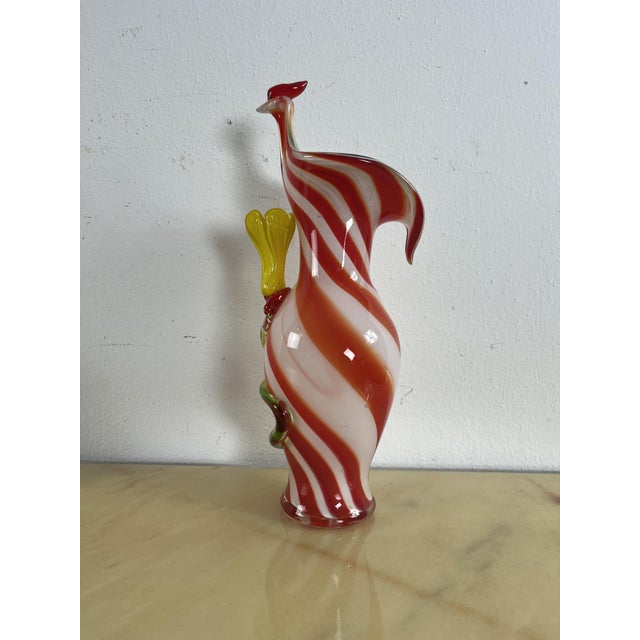 Mid-Century Polychrome Murano Glass Rooster and Flower Vase, 1950s For Sale - Image 4 of 12