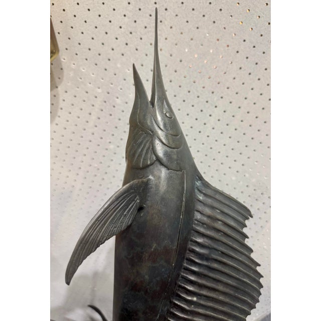 Metal Late 20th Century Large 51” Solid Bronze Marlin Sailfish Big Game Fishing Sculpture For Sale - Image 7 of 12