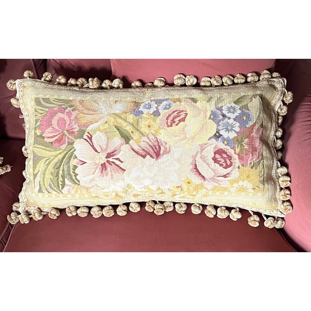 Antique 18th Century French Aubusson Tapestry Pillow With Passementerie Trim and Ball Tassel Fringe For Sale - Image 10 of 16