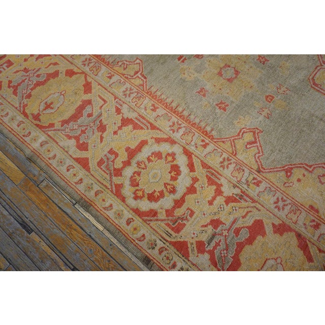 Sand Background Color & Medallion Design Antique Turkish Oushak Rug For Sale - Image 10 of 11
