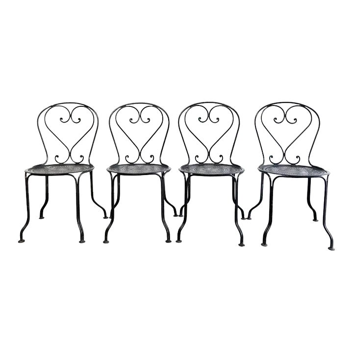 Vintage Black French Metal Outdoor Chairs Set of 4 Chairish