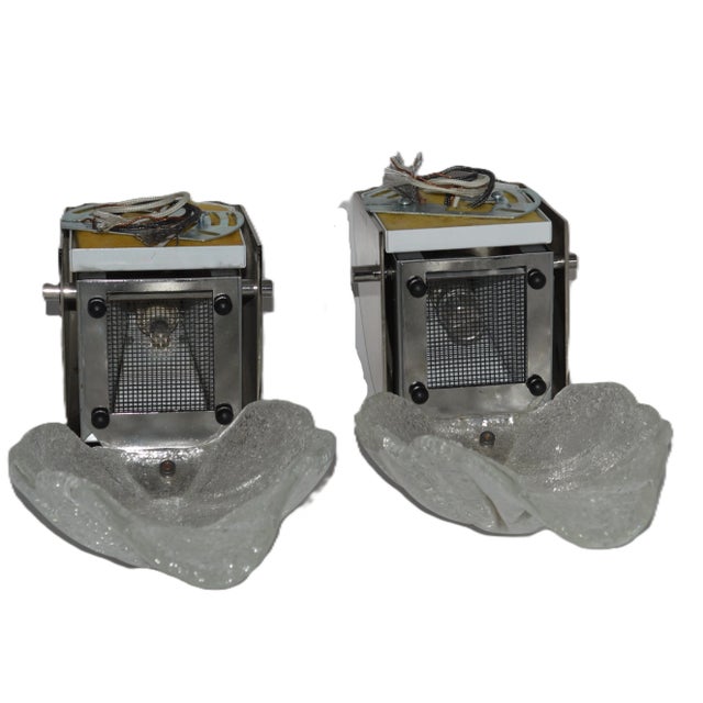 1990s Lightolier Scalini Art Deco Modern Chrome Glass Leaf Shade Wall Sconces - a Pair For Sale In Cincinnati - Image 6 of 11
