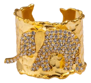 Guardian Diamond Elephant Gold Chunky Adjustable Ring, Size 4