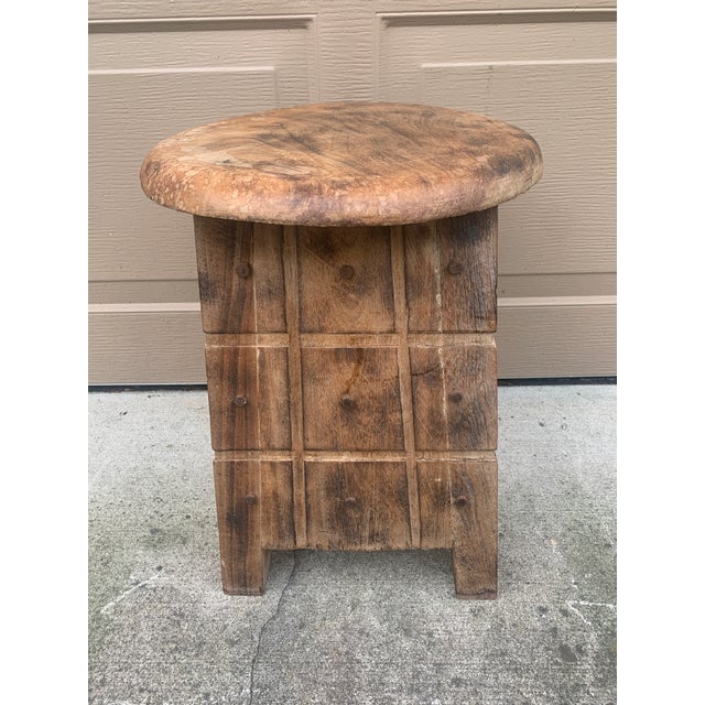 Brown Early 20th Century Rustic Folk Art Wooden Stool or Side Table For Sale - Image 8 of 9