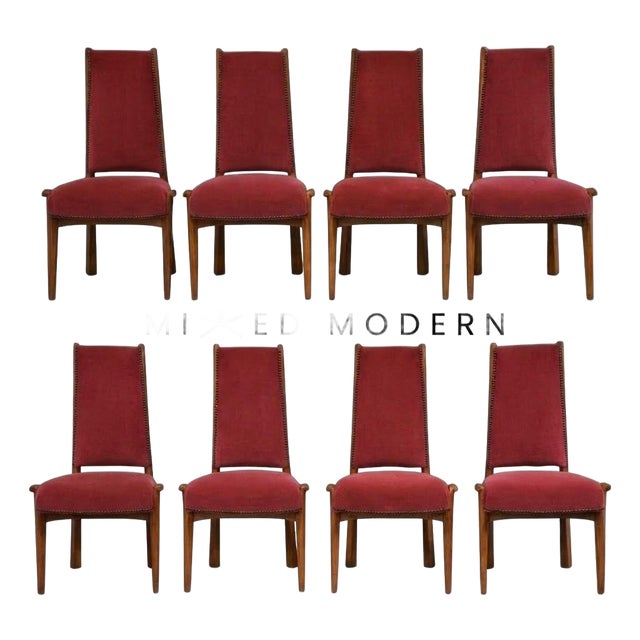 1960s Pere Cosp Oak and Mohair Dining Chairs - Set of 8 For Sale
