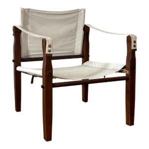 Vintage Safari Lounge Chair – Danish Modern Style, Canvas & Wood Frame