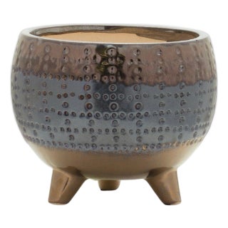 Dotted Ceramic Planter with Pewter Accent 5.25"H For Sale